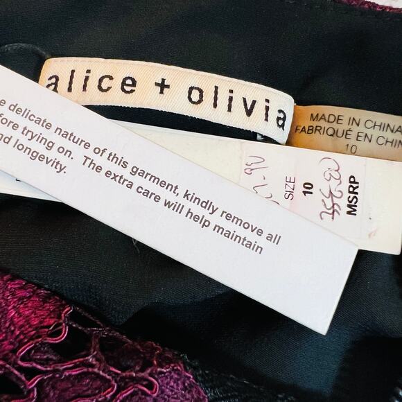 $650 ALICE & OLIVIA NWT Purple & Black Floral Lace Tiered Dress – Size 8 – RARE - Picture 13 of 15